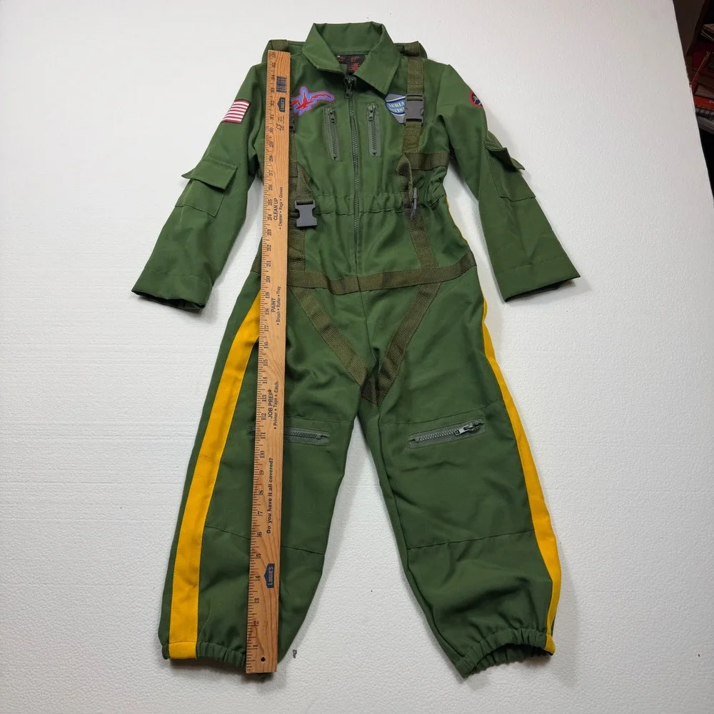 Authentic Kids Pilot Flight Suit Costume Green Aerial Division Boys Small 5/6